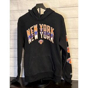 New Era New York Knicks Hoodie Men's Large Blue Orange Logo Sleeve Print